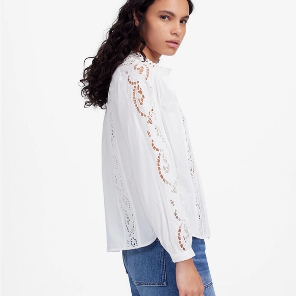 Madewell Lace-Inset Pintucked Button-Up Top - Picture 5 of 6